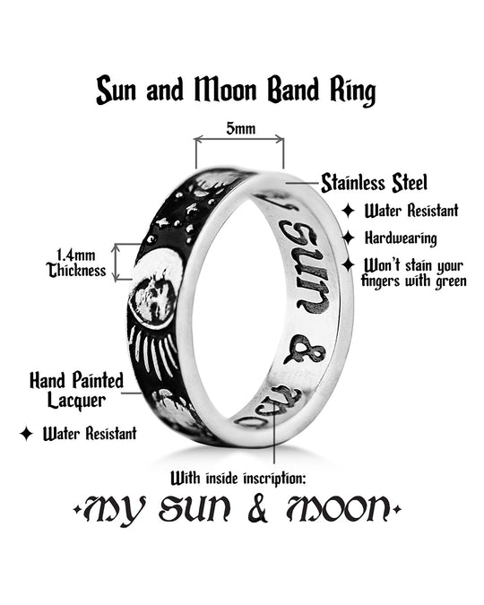 Sun And Moon Ring in Blackened Steel