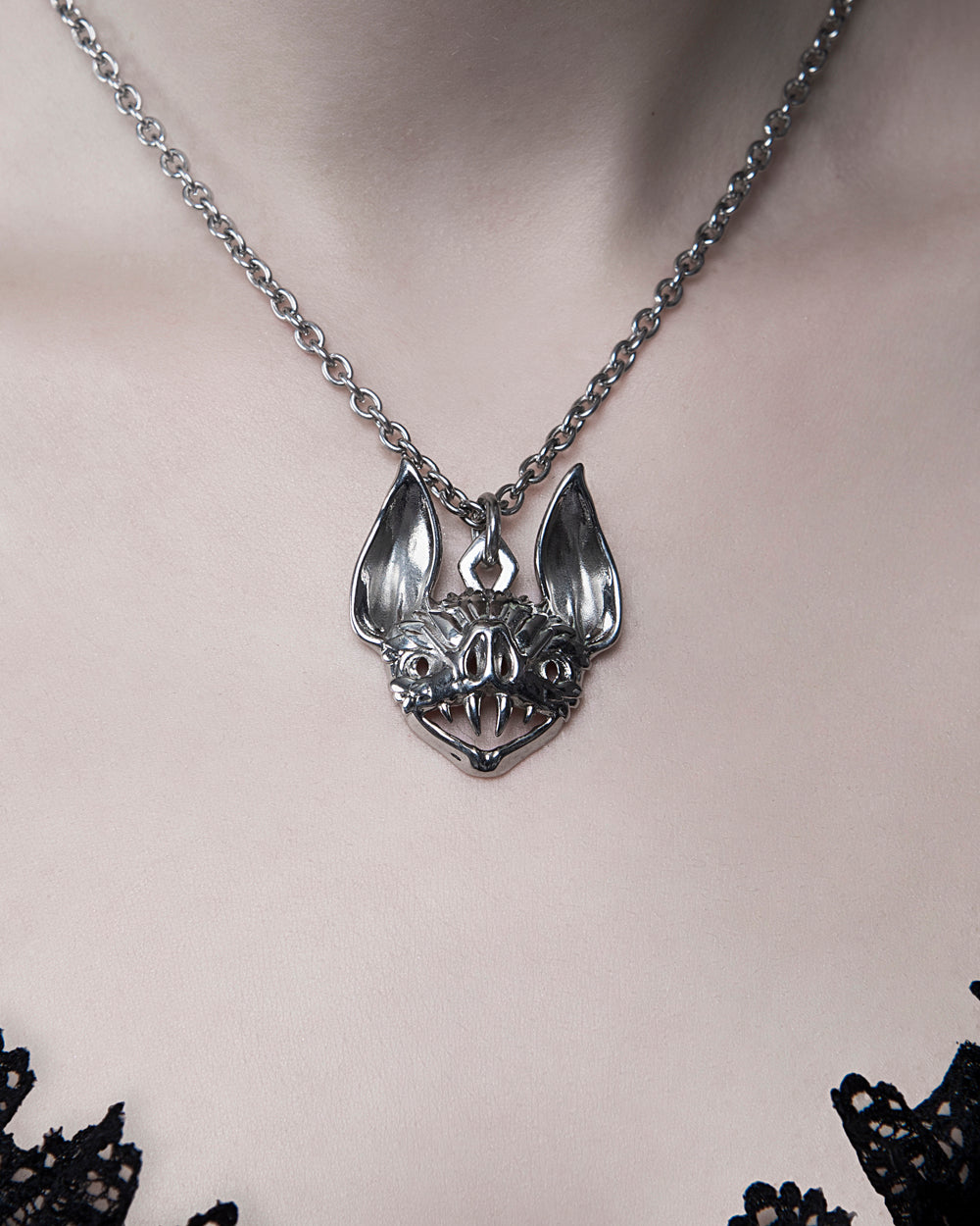 Vampire Bat Necklace in Mirror Steel